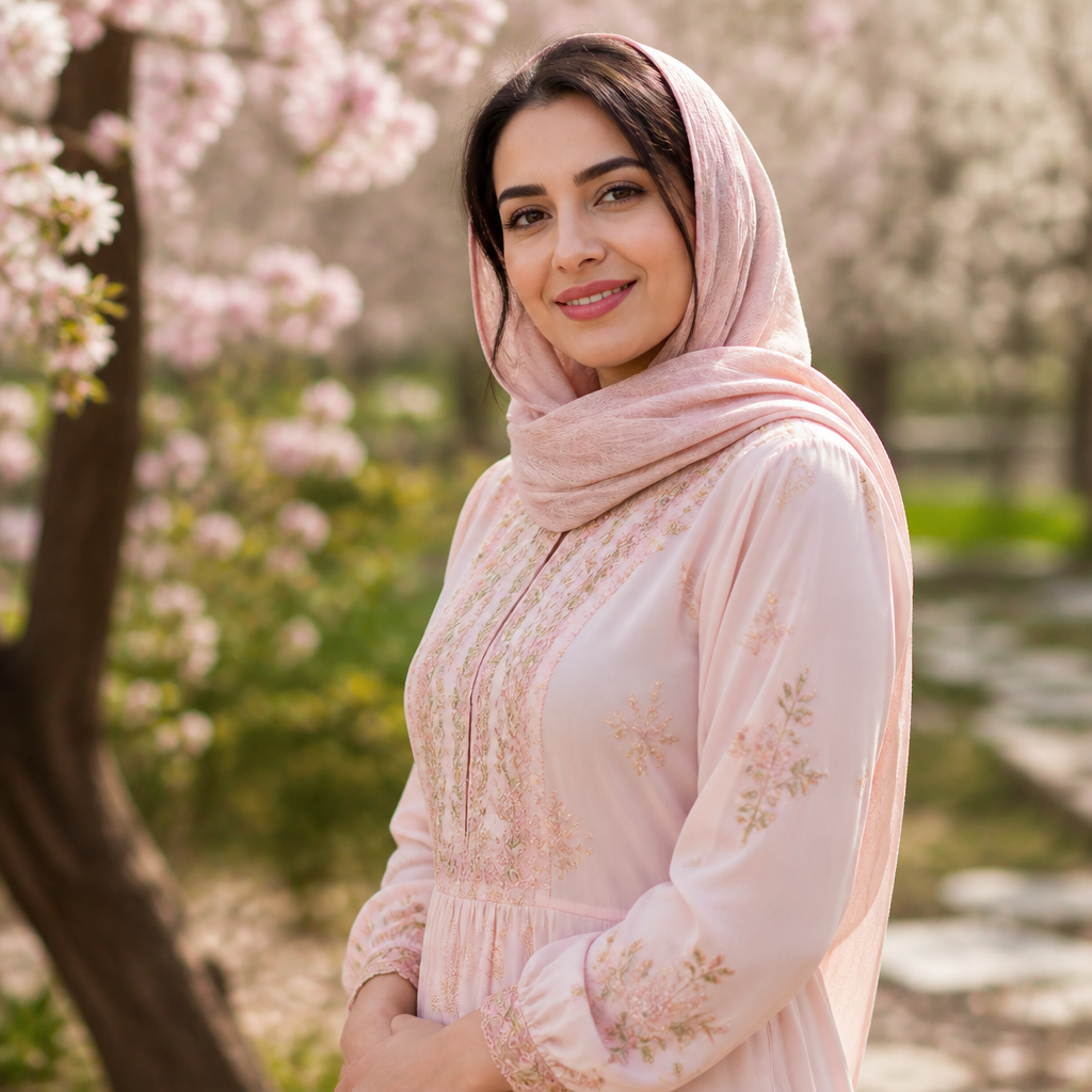 نمونه خروجی پرامپت عکس دخترانه با پس‌زمینه گل